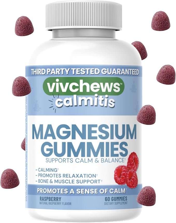 Calmitis Magnesium Gummies – Supports Calm & Balance, Magnesium Citrate, Natural Raspberry Flavor, Fruit Pectin Based, Gelatin-Free, Vegan, No Artificial Colors, Flavors or Sweeteners, 60 ct