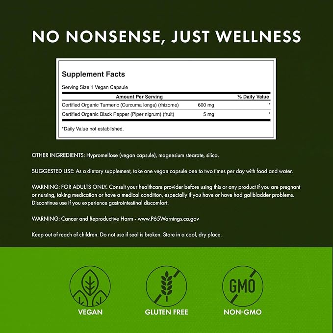 Swanson Premium Turmeric & Black Pepper Antioxidant Supplement for Active Adults Seeking Joint, Digestion, and Circulation Support - Non-GMO, Organic (90 Vegan Capsules, 2 Pack)