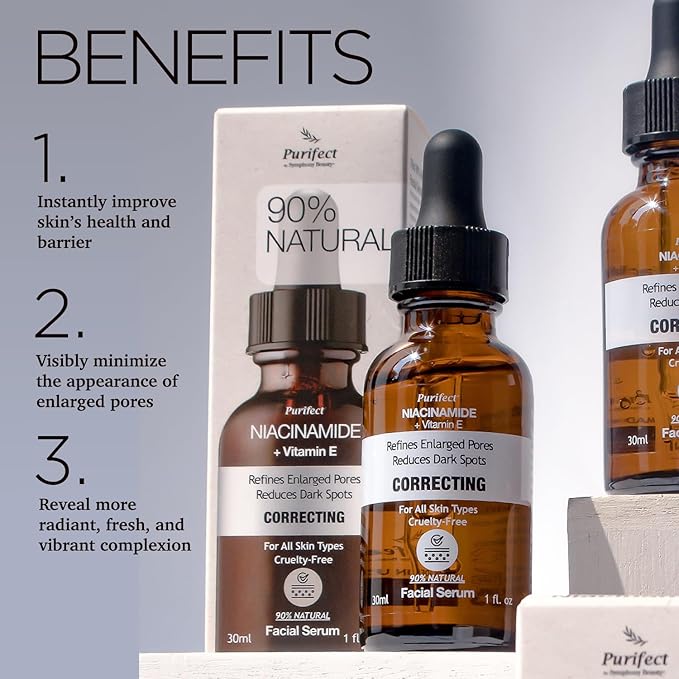 Purifect Correcting Niacinamide Facial Serum for Skin - Dark Spot Corrector, Minimizes Pores, Vitamin E & Hyaluronate to Hydrate, Smooths Fine Lines, Supports Radiant Complexion, Made in USA - 1 fl oz