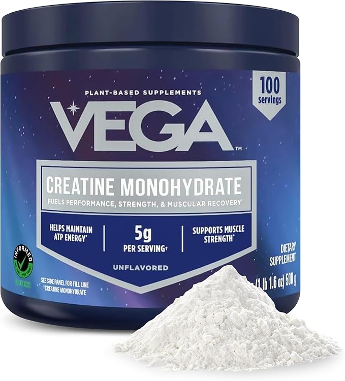 Vega Micronized Creatine Monohydrate Powder, Unflavored – 5g Pure Vegan Creatine for Men & Women, Strength, Performance & Muscle Growth, 100 Servings (17.6 oz)