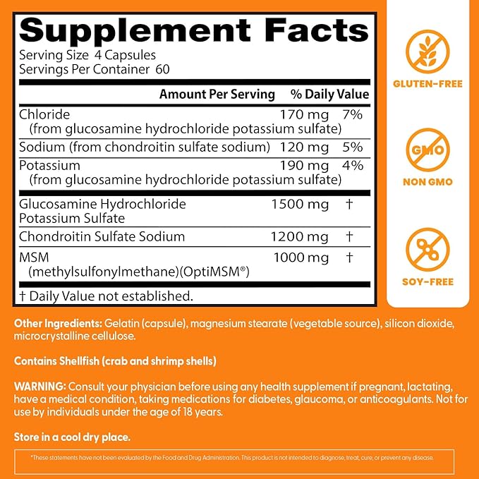 Doctor's BEST Glucosamine Chondroitin MSM - Joint Health Support Supplement for Women & Men, Nutritional Support for Joint Strength, Hair, Skin, & Nails, Gluten Free, Non GMO - 240 Capsules