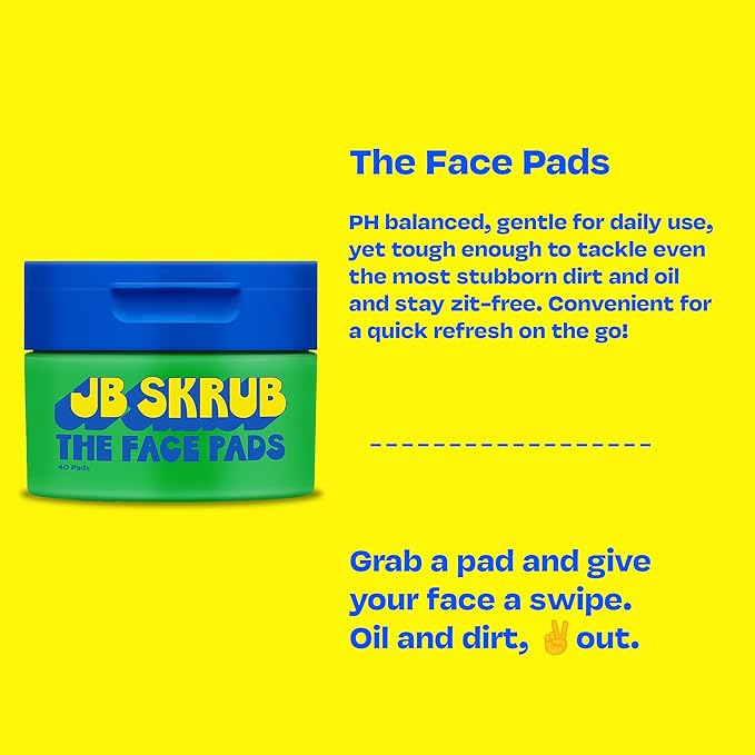 JB SKRUB Boys Face Pads & Wipes for Kids, Tweens & Teens‚ 40-Count Acne Cleansing Pads with Salicylic Acid & Aloe Vera‚ 3-Pack