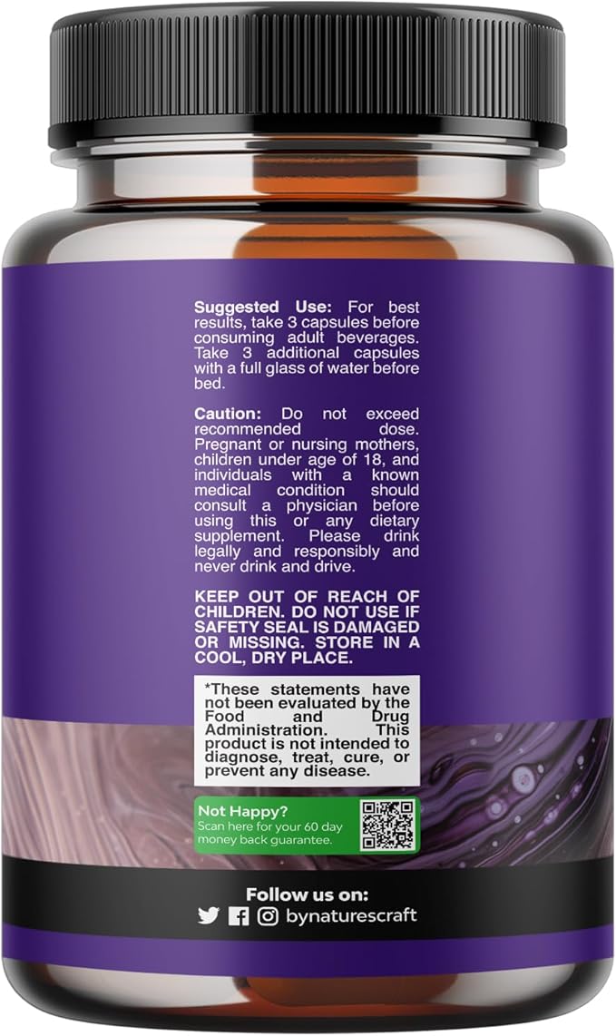 Nighttime Liver Detox & Hydration Pills - Pre and Post Drinking Recovery Liver Support Supplement for Better Mornings with DHM Dihydromyricetin Milk Thistle Extract and Electrolytes - 60 Count