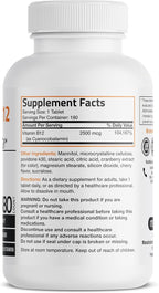 Vitamin B12 2500mcg Shot Of Energy Fast Dissolve Chewable Tablets - Quick Release Cherry Flavored Sublingual B12 Vitamin - Supports Nervous System, Healthy Brain Function Energy Production – 180 Count