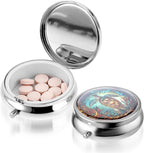 WLLHYF Pill Box Cute Small Pill Box for Purse & Pocket Medicine Organizer Travel Pillbox Waterproof Pills Cases Metal Pills Container Holder for Vitamins, Fish Oil, Supplements (Grey sea Turtle)
