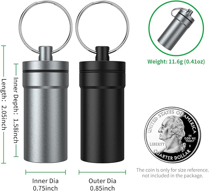Portable Ear Plug Carrying Case, Urekt Waterproof Metal Earplug Case Keychain Container Holder（2 Pack）