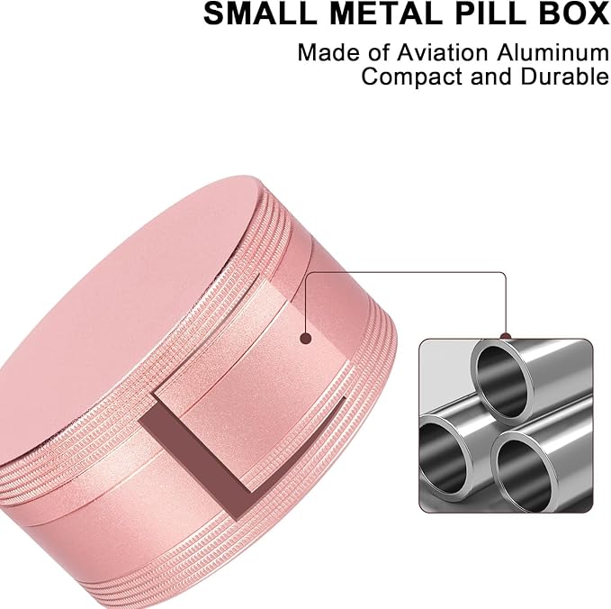 Portable Pill Box Pill Case Daily - Waterproof Single Metal Pill Container for Pocket Purse, Aluminium Alloy Round Daily Medicine Organizer to Hold Vitamins, Fish Oil, Medicine Medium Size