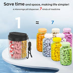 HIONXMGA Pill Dispenser with 7 Large Compartments, 4.4" H x 3.6" Dia Pill Bottle Organizer for Travel,Supplement Organizer with Anti-Mixing Design,BPA-Free Pill Container with 20 Pcs Labels Black 2pcs