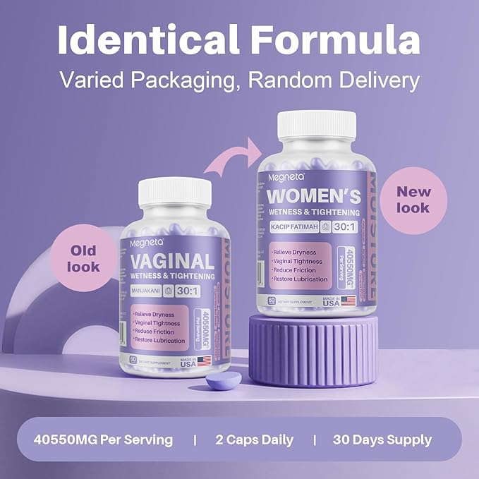2 Packs Vaginal Tightening Capsules for Women – Kacip Fatimah, Manjakani & Slippery Elm – Support pH Balance, Vaginal Moisture & Elasticity – 120 Vegan Capsules