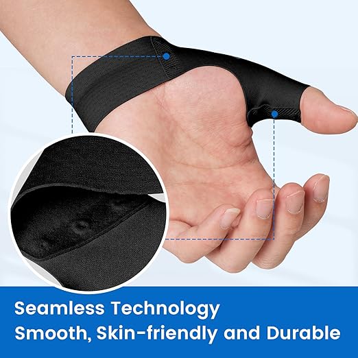 Velpeau Thumb Compression Sleeve for Tendonitis (Pack of 2), Seamless Technology, Gloves Wraps for Arthritis Pain Relief for Women & Men, Splint Liner, Fits Both Hands (Black, Short Version, L)