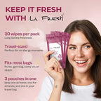 LA Fresh Feminine Hygiene Wipes with Aloe Vera Chamomile, Cucumber and Vitamin E for Refreshing - Travel Size Wipes for Women Gift Set - 3 Pack, 30 Count