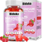 900mg Magnesium Glycinate Gummies, 65 Count, Sugar Free Magnesium Complex with L-Threonate, Potassium, Vitamin D, B6, CoQ10 Supplement for Relaxation, Raspberry Flavor