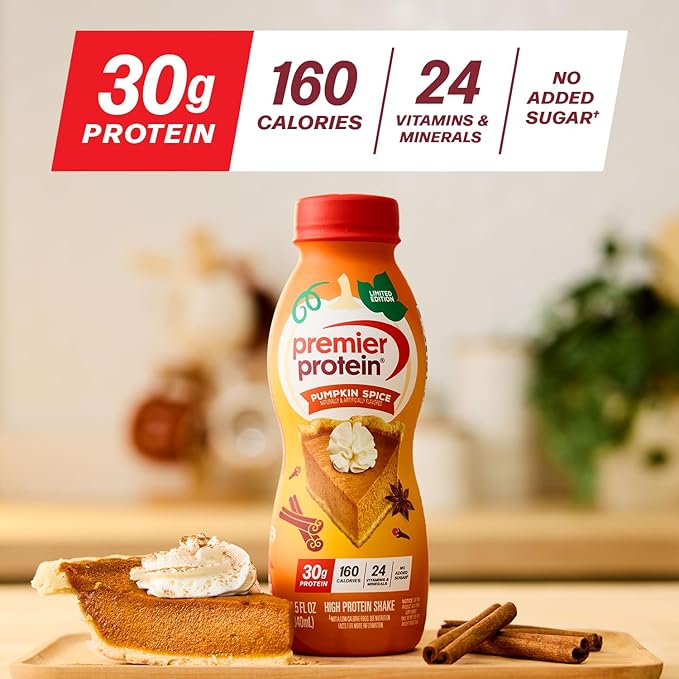 Premier Protein Shake, LIMITED EDITION Pumpkin Spice, 30g Protein, No Added Sugar, 24 Vitamins & Minerals to Support Immune Health, 11.5 fl oz, 12 Pack