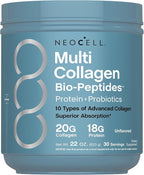 NeoCell Multi Collagen Bio-Peptides Powder | 22oz | Advanced with Hyaluronic Acid and Vitamin C | 10 Super Types of Collagen | Superior Absorption | Grassfed Protein Supplement