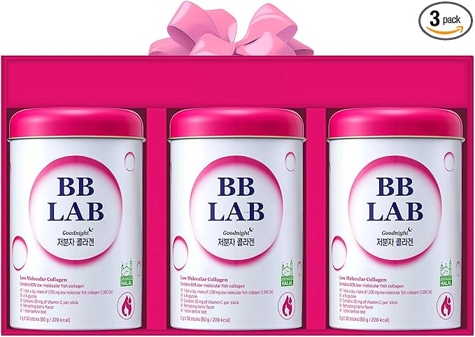 BB LAB Good Night Collagen, Low Molecular Collagen Powder Stick Supplement, Marine Collagen, Fish Collagen, Vitamin C, Hyaluronic Acid, 17 Probiotics, Fast Absorption, Mix Berry Flavor (Pack of 3)