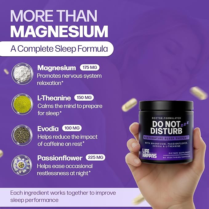 Doctor Formulated Triple Magnesium for Sleep, Calm & Relaxation with Chelated Magnesium Glycinate, L-Theanine, Passionflower & Evodia – Non-Habit, No Melatonin Magnesium Sleep Aid Support Supplement