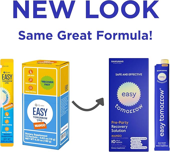 Natural Energy & Morning Vitality Jelly Stick - Daily Korean Skin Health Supplement & After Drinking Support with DHM & Glutathione - K-Beauty Inspired (Mango Flavor, 10 Sticks)