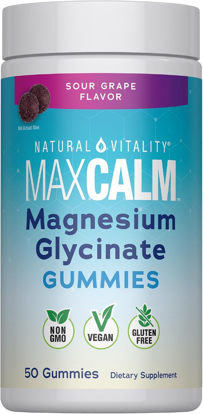 Natural Vitality Calm Magnesium Glycinate Gummies | Soup Grape Flavor | Non-GMO, Vegan & Gluten Free Supplement | 50 Count