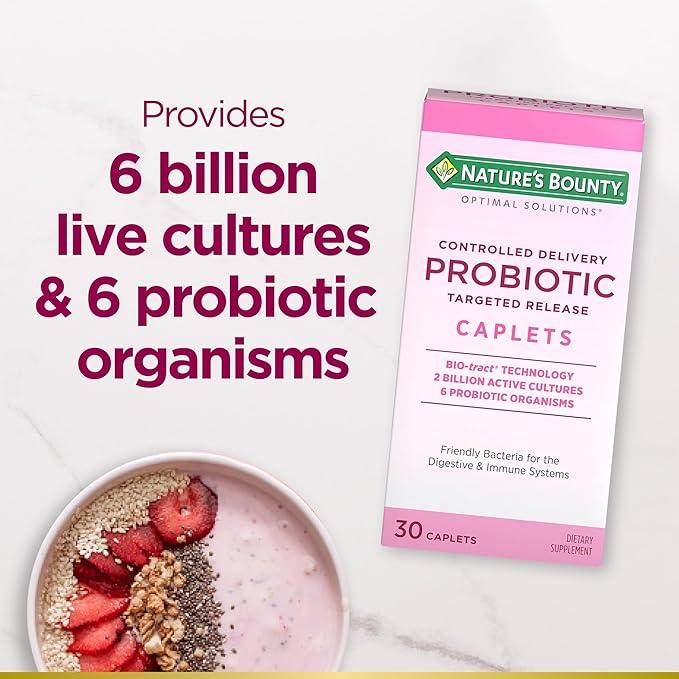 Nature's Bounty Probiotic, Controlled Delivery Dietary Supplement, Supports Digestive, Intestinal and Immune Health, 30 Caplets, 30 Total Servings (Pack of 2)