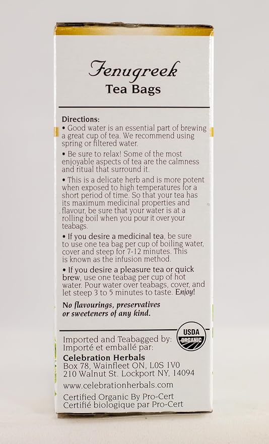 Celebration Herbals - Organic Caffeine Free Fenugreek Seed Herbal Tea - 24 Tea Bags