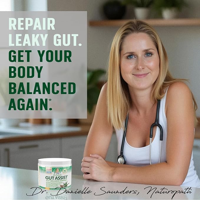 Leaky Gut Support Powder | L-Glutamine Gut Lining Digestive Drink Mix | Gluten-Free Doctor Crafted Botanical Formula | Gut Assist by Dr. Danielle