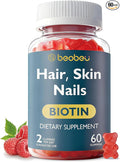 Hair Skin and Nails Biotin Gummies, Supports Hair Growth, Healthy Skin & Stronger Nails, Vegan Hair Vitamins for Women & Men, 30 Day Supply, Raspberry, 60 Count