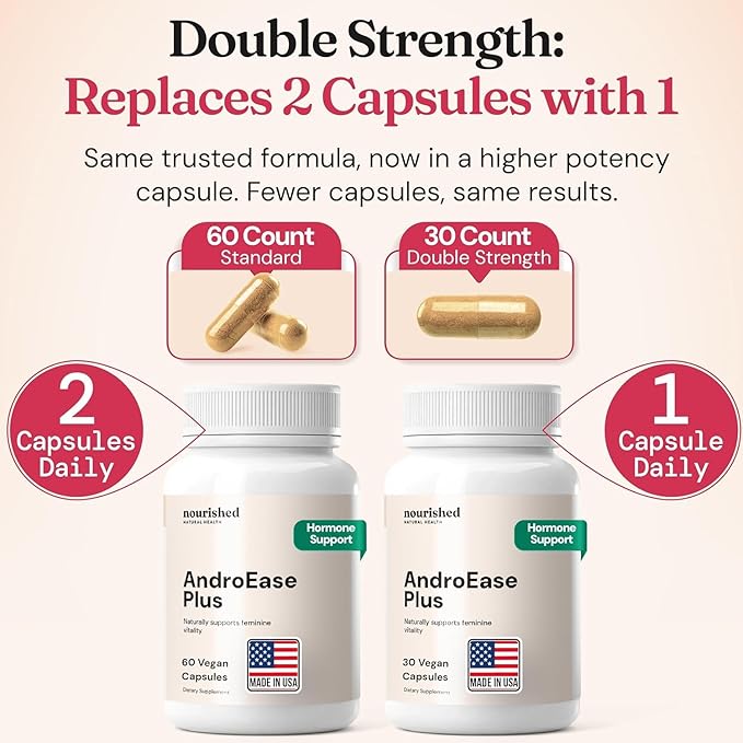 Nourished AndroEase Plus - Natural Balance Supplement for Women - Vegan Formula with Zinc & Saw Palmetto - 180 Capsules for Daily Wellness & Vitality - Made in USA