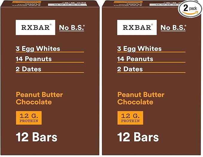 RXBAR Protein Bars, Protein Snack, Snack Bars, Peanut Butter Chocolate, 22oz Box (12 Count) (Pack of 2)