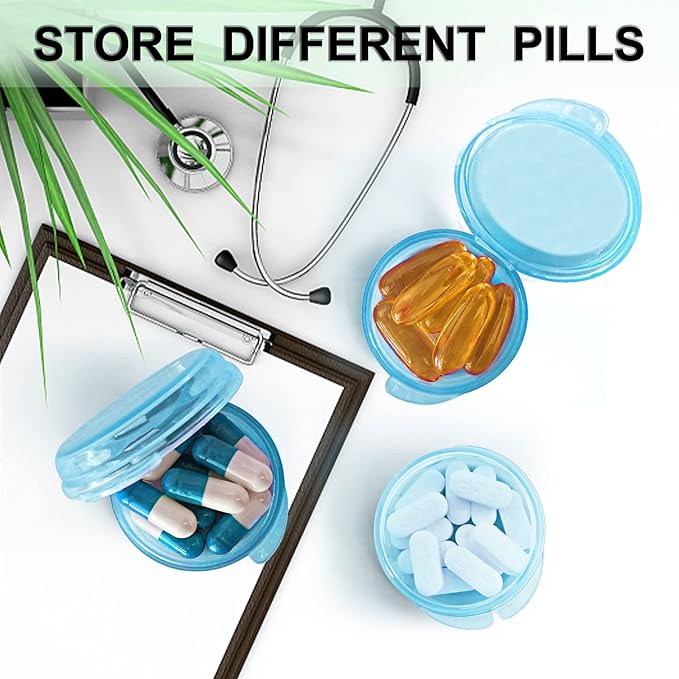 3PCS Small Pocket Daily Pill Box Organizer - Portable Travel Wallet with Individual Compartments - Compact, Convenient and Easy-to-Use Mini Pill Container for On-the-Go Medication Management (Blue)