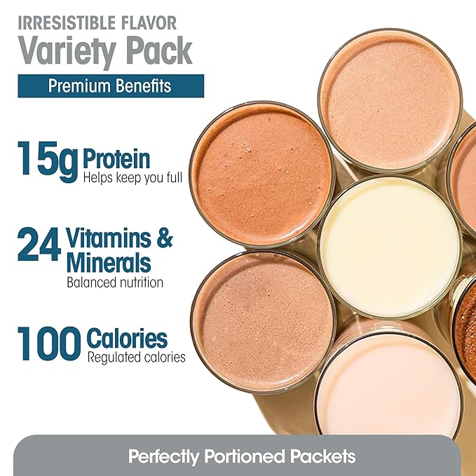 WonderSlim Meal Replacement Shake, Variety Pack, 15g Protein, 24 Vitamins & Minerals, Gluten Free (7ct)
