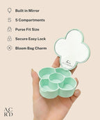 NobleCase Bloom Charm Travel Pill Organizer, 5 Compartments with Mirror, Easy-Open Lock, Cute Compact Pill Box for Purse, BPA-Free Vitamin Case and Small Jewelry Storage, Sage Green