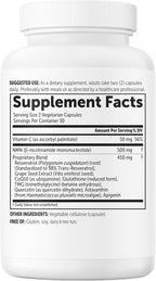 NMN Complex 1,000mg Per Serving, 60 Veggie Capsules | 10-in-1 with Nicotinamide Mononucleotide, Vitamin C, Resveratrol, CoQ10, TMG, Quercetin, & Glutathione | NAD+ Supplement Precursor | Filler Free
