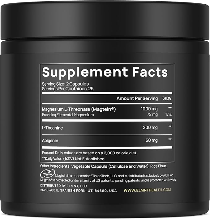Triple Sleep Magnesium L-Threonate w. Apigenin, Theanine & Magtein Magnesium L Threonate - High Absorption Magnesium Supplement Capsules for Men and Women Magnesium Powder Pills