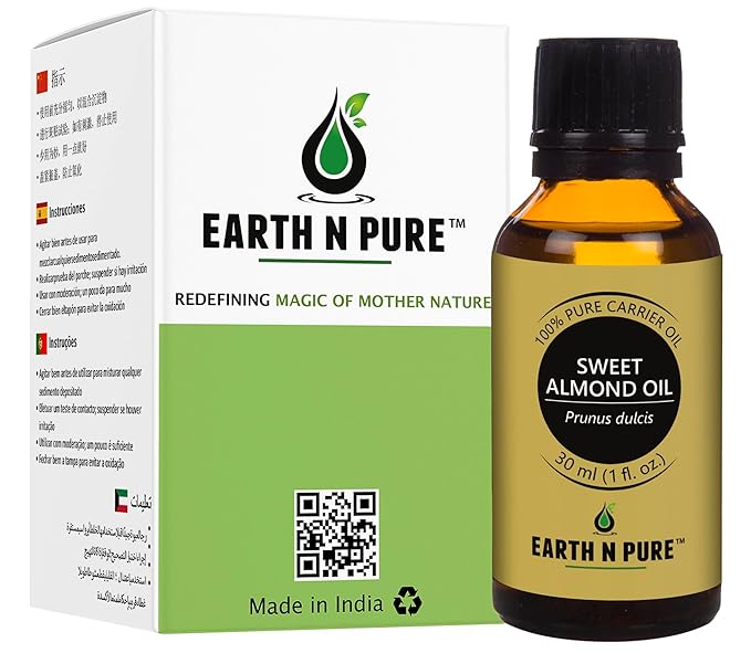 Earth N Pure Sweet Almond Oil (Badam Oil) Cold Pressed, Therapeutic Grade for Body, Skin, Hair 30 ml
