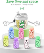 Pill Organizer,Pill Dispenser with 7 Large Compartments,Portable Pill Box for Travel, Anti-Mix Design & Wide Opening Design, Easy Access to Vitamin Dispenser, Includes 20 Blank Stickers（Grey）