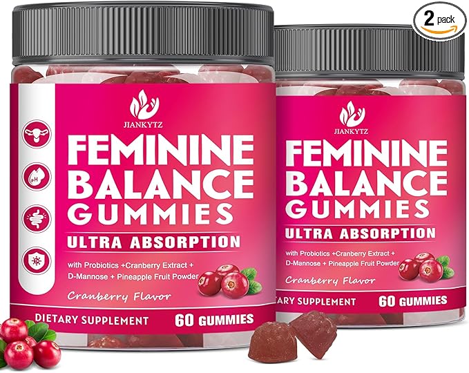 (2 Pack) Sugar Free Premium Feminine Balance Gummies for Women - Vaginal Health, Antioxidant, Digestive Health, PH Balance Support, Vaginal Probiotics for Women Gummies, Max Absorption