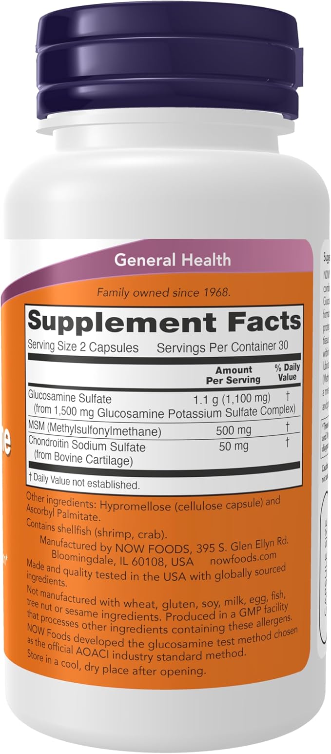 NOW Foods Supplements, Glucosamine & MSM plus Chondroitin Sulfate, Joint Health*, 60 Veg Capsules