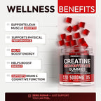 Sugar Free Creatine Monohydrate Gummies 5g Per Serving - 120 Monohydrate Creatine Gummies Advanced Complex with Vitamin C + Vitamin B12 for Muscle Strength, Energy Boost, Pre-Workout Gummy