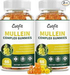 Catfit (120 pcs) Mullein Gummies for Lungs Detox &Lymphatic Drainage,Mullein Leaf Extract,Quercetin&Elderberry for Respiratory & Immune Support,Vegan, Pineapple Flavor, (2 Pack)