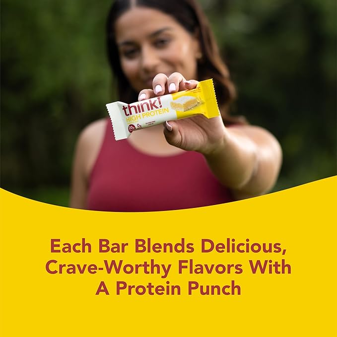 think! Protein Bars, High Protein Snacks, Gluten Free, Sugar Free Energy Bar with Whey Protein Isolate, Lemon Delight, Nutrition Bars without Artificial Sweeteners, 2.1 Oz (30 Count)
