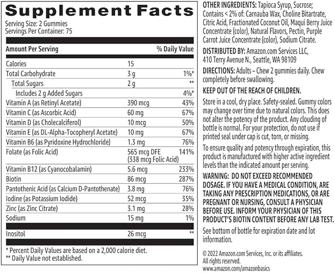 Amazon Basics Adult Multivitamin Gummies, Mixed Berry & Cherry Flavors, 150 Count, 75-Day Supply, Pack of 1 (Previously Solimo)