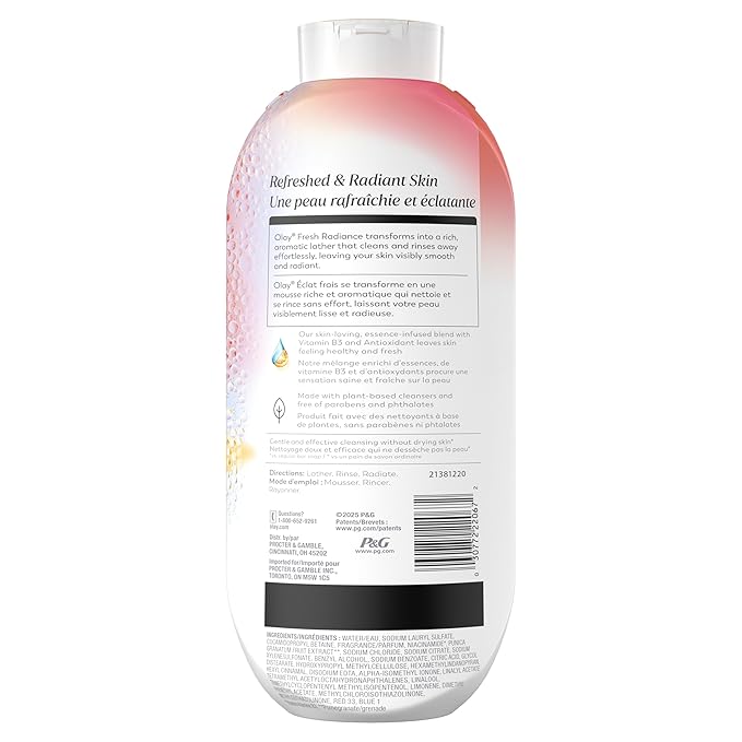 Olay Body Wash for Women, Fresh Radiance, 24/7 Skin-Loving Freshness, Visibly Radiant, Plant Based Cleansers, Vitamin B3 & Antioxidant Blend, For All Skin Types, Black Cherry & Vanilla Scent, 22 fl oz