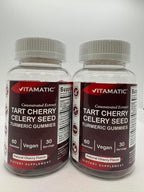 Vitamatic Tart Cherry 360mg & Celery Seed 30mg Gummies – Botanical Herbal Supplement – Vegan, Non-GMO, Gluten Free – 60 Gummies – Concentrated Plant Extract - 2 Pack