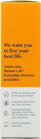 Renew Life Probiotic Everyday Immune Capsules, Daily Supplement Supports Respiratory and Immune Health, L. Rhamnosus GG and B. lactis Bl-04, Dairy, Soy and gluten-free, 10 Billion CFU, 30 Count
