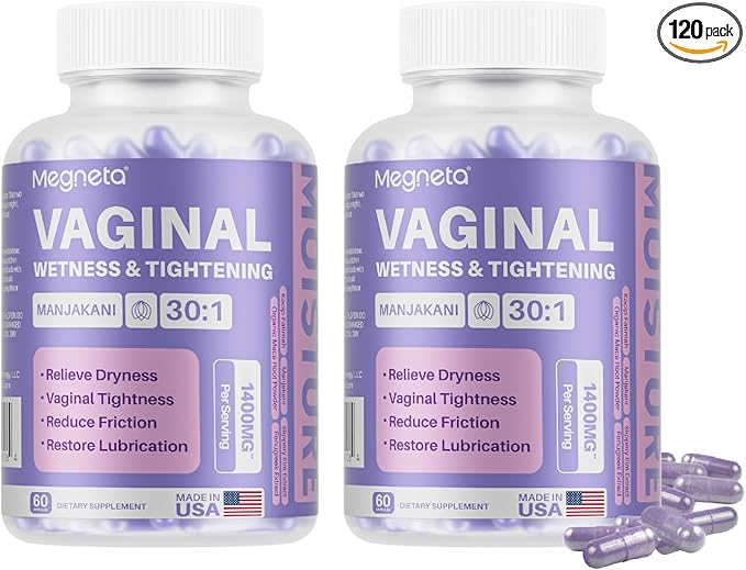 2 Packs Vaginal Tightening Capsules for Women – Kacip Fatimah, Manjakani & Slippery Elm – Support pH Balance, Vaginal Moisture & Elasticity – 120 Vegan Capsules