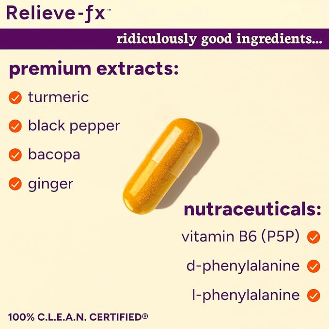 PPO Lab® Relieve-fx™ DLPA Boswellia Turmeric Ginger Supplement for Inflammation Health, Heart, Gut, Cramps, Joint, Stress Relief Factors as Curcumin, Boswellic Acid, Black Pepper Extract, 90 Capsules