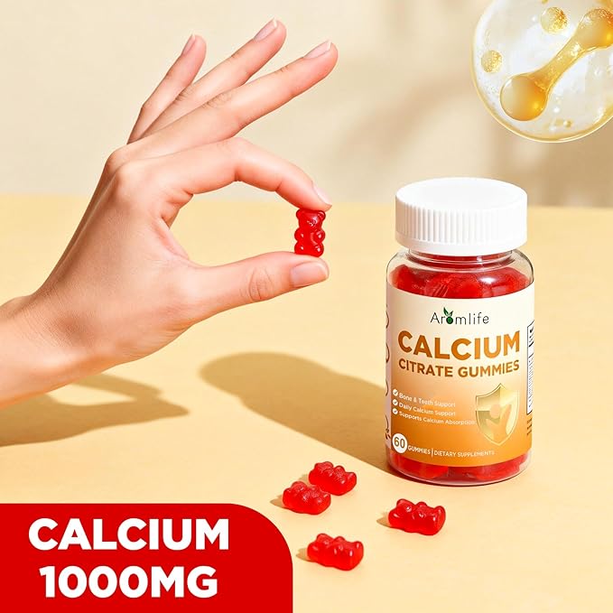 Aromlife Calcium Citrate Gummies for Bone & Teeth Support, 1000mg Per Serving, High Absorption Calcium Citrate Gummies for Women & Men, 60 Count Strawberry Flavor, Sugar Free, Vegan