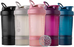 BlenderBottle Shaker Bottle with Pill Organizer and Storage for Protein Powder, Classic V2 ProStak System, 22-Ounce, Plum