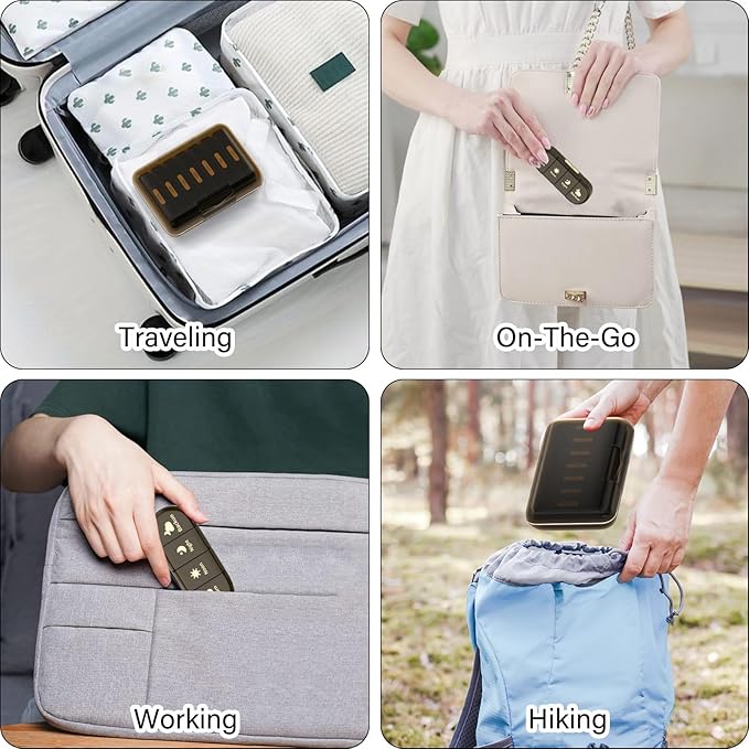 Weekly Pill Organizer 4 Times a Day, 7 Day Pill Box 4X, Portable for Travel Pill Case for Pills/Vitamin/Fish Oil/Medication/Supplements (4x7 Brown)