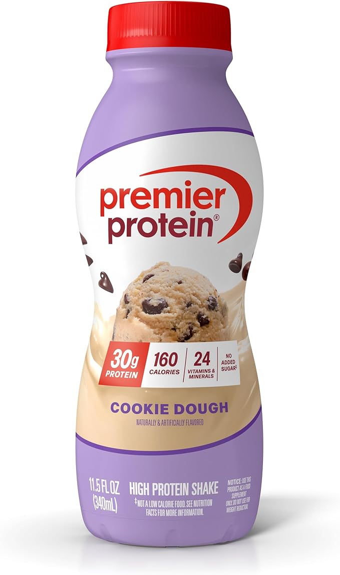 Premier Protein Shake, Cookie Dough, 30g Protein, No Added Sugar, 24 Vitamins & Minerals to Support Immune Health, 11.5 fl oz, 1 Pack (Packaging May Vary)